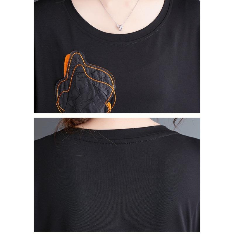 Summer New Loose Casual Embroidered Dress Color Block Hem Drawstring Slimming Women's Fashionable Artistic Clothing Dress