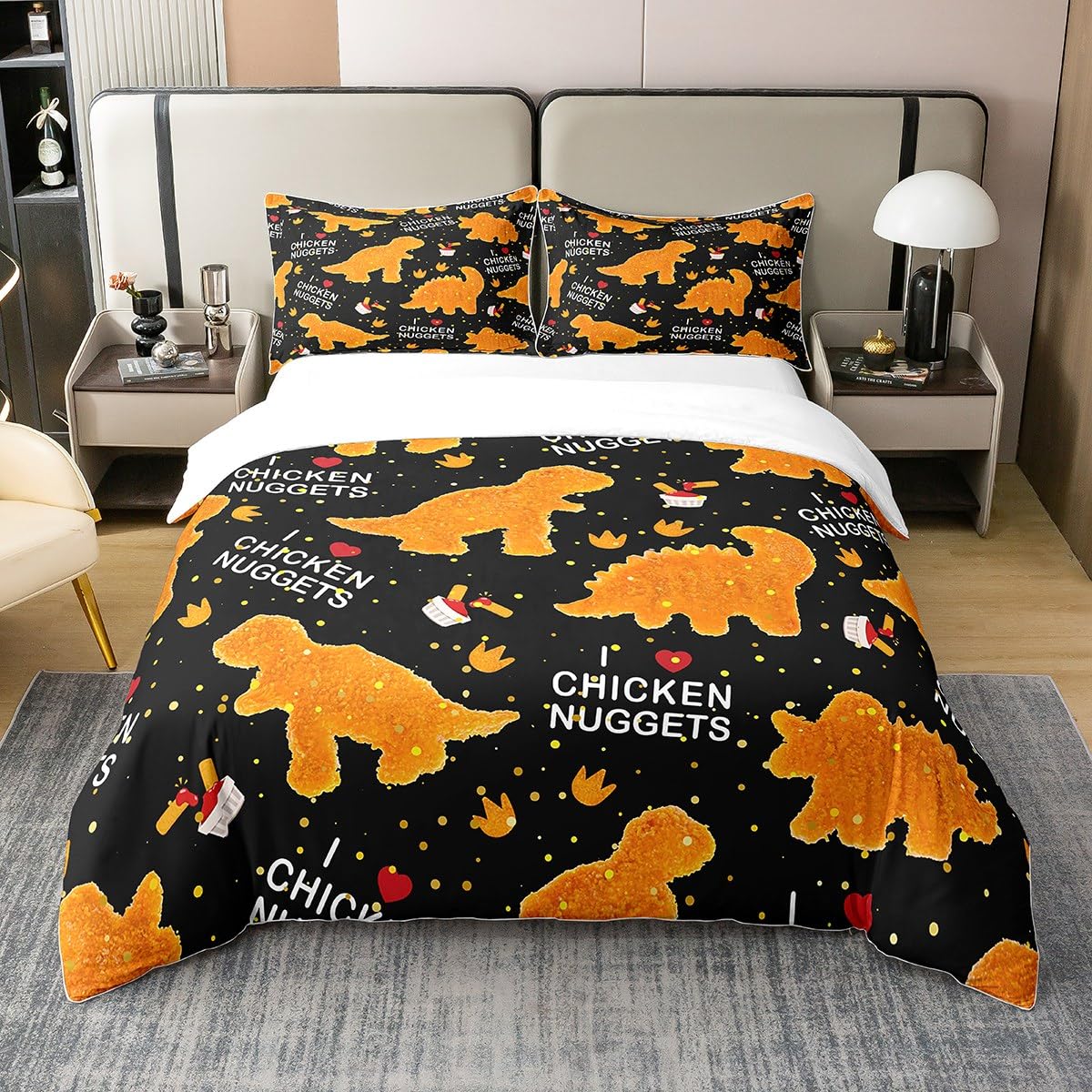 

Fried Chicken Duvet Covers for Kids Teens Twin Lightweight Down Quilt Covers Room Decor 2 Pillowcases 1 Duvet Cover No Comforter (135x200cm)