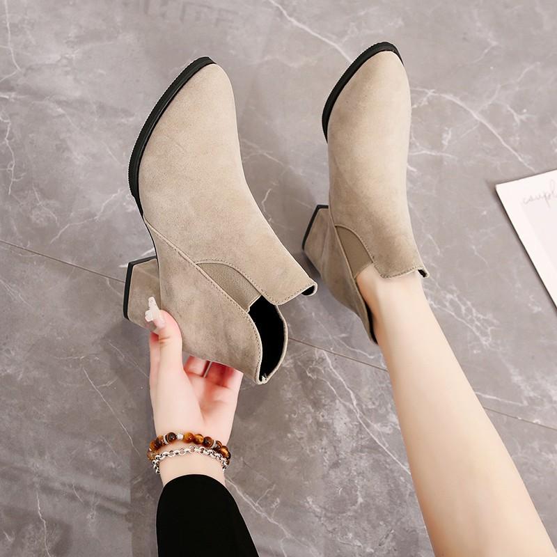 Coarse Heel Martin Boots Women's Autumn and Winter New High Heel Pointed Short Boots British Style Large Size Fashion Chelsea Boots