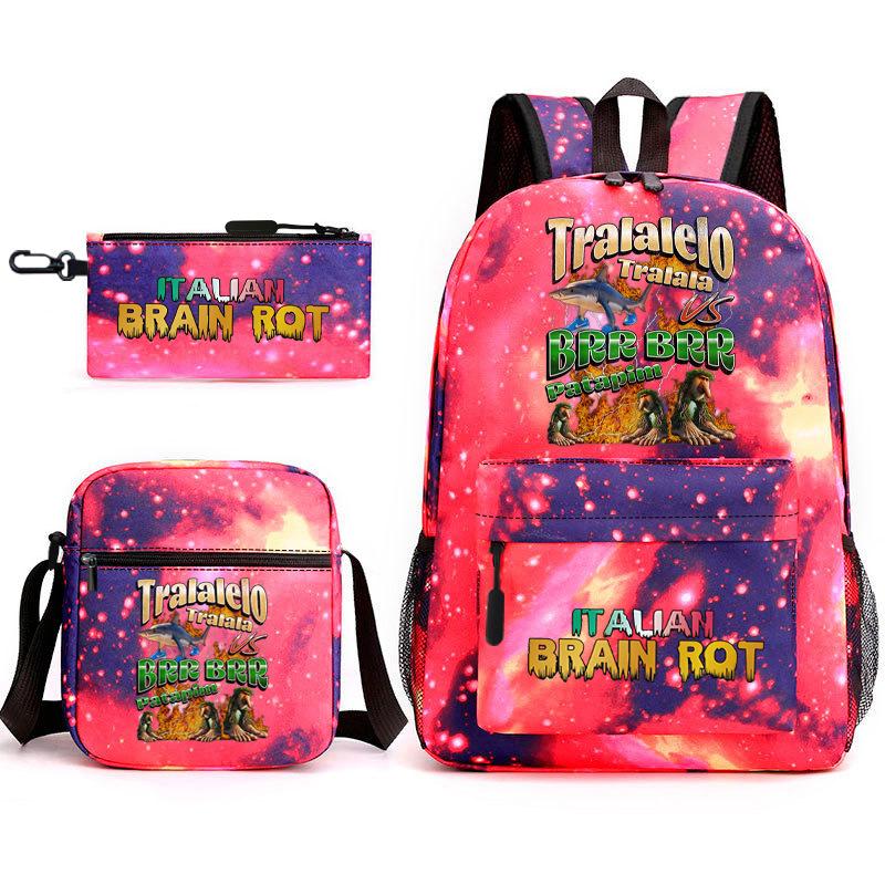Abstract Foreign Shanhaijing Schoolbag Tongtongsahur Cartoon Primary School Student Backpack Three-piece Set D