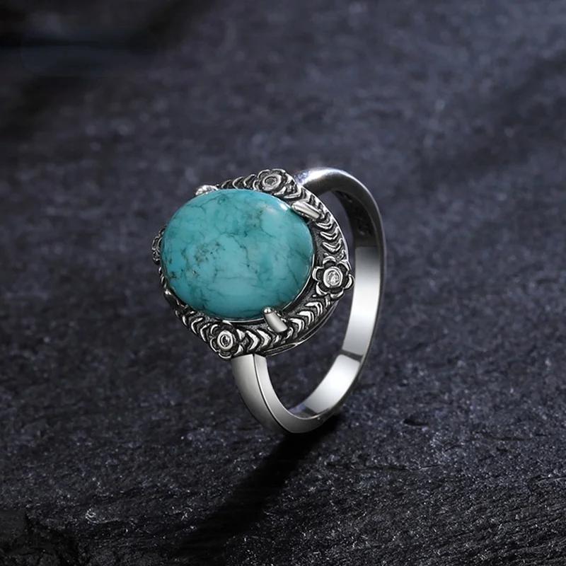 CopperRings Natural Turquoise Ring 10*12MM Moonstone Labradorite Vintage Ring Fine Jewelry Gifts for Women