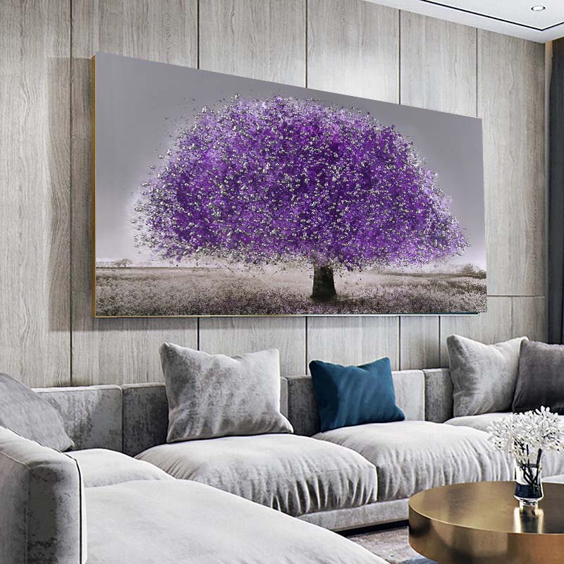 Purple Tree Oil Painting Landscape Painting Art Poster and Printing for Living Room Decoration Printing On Canvas