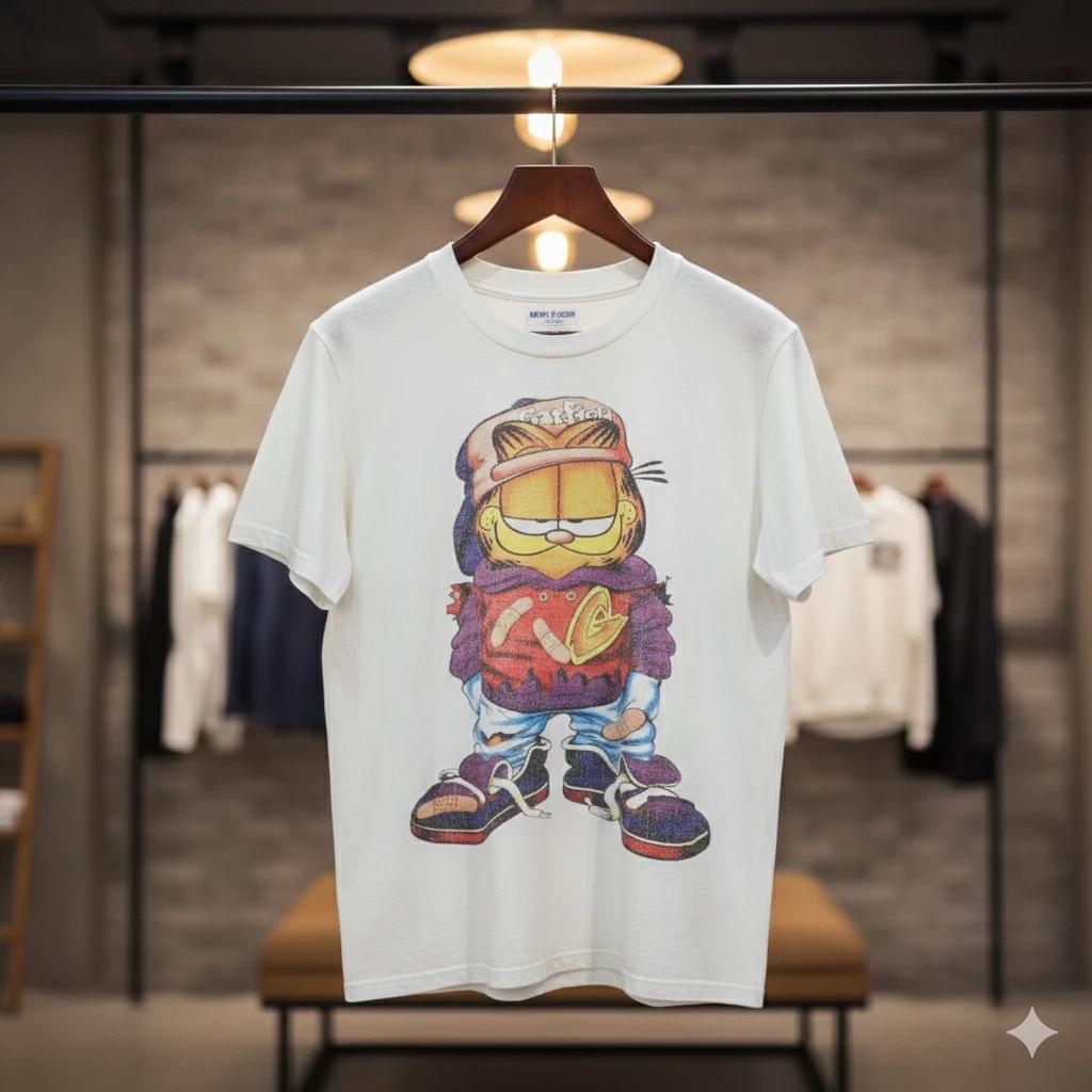Vintage Garfield Streetwear Graphic Unisex T-Shirt Cartoon Tee - S243 M