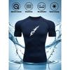 Men's Navy Blue Lightning Print Compression Rash Guard, Quick Dry Breathable Water Sports & Gym Workout Top