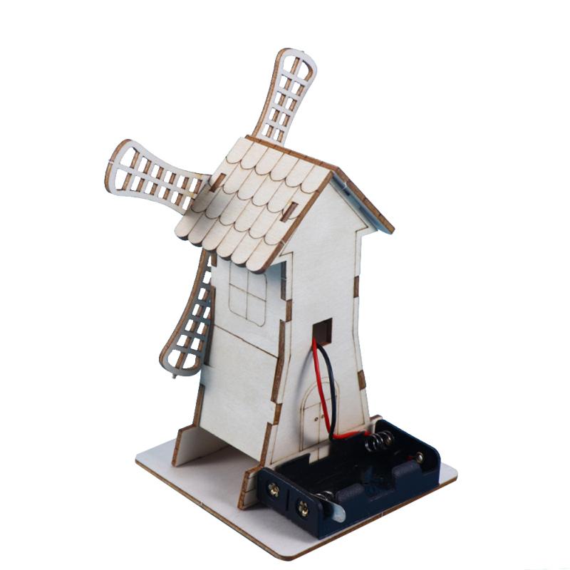 Wooden Electric Windmill House Handmade Material Set Creative Assembled Science Education Jigsaw