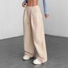 Pantaloni larghi a coste da donna stile retrò, vita alta, elastico, vestibilità morbida, casual, con tasche laterali