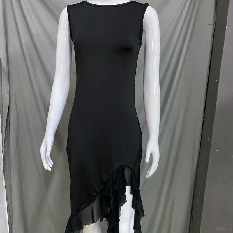 Evropské a americké dámské letní volánový lem temperamentní slim fit jednobarevné šaty bez rukávů bez zad