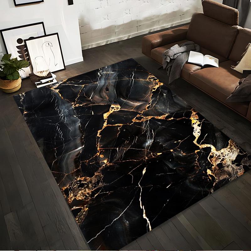Luxury Black Marble Pattern Carpet with Gold Veins for Home Decor Suitable for use as an anti-slip for living room bedroom sofas 40x60cm( 15x23in )