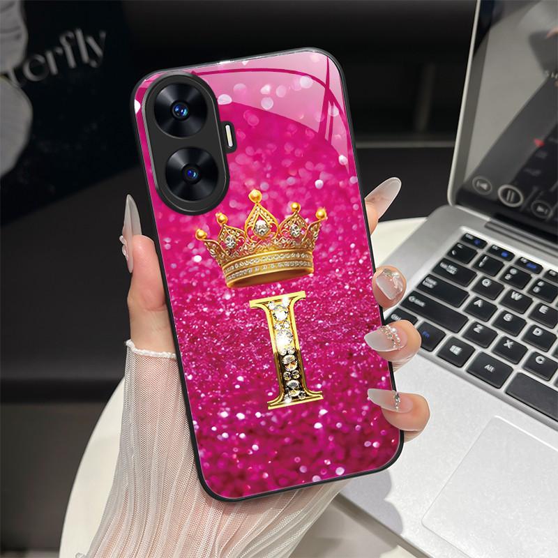 For Realme C55 4G Case Fashion Letters Hard Tempered Glass Back Covers For Realme Narzo N55 NarzoN55 C55 RMX3710 Phone Shell