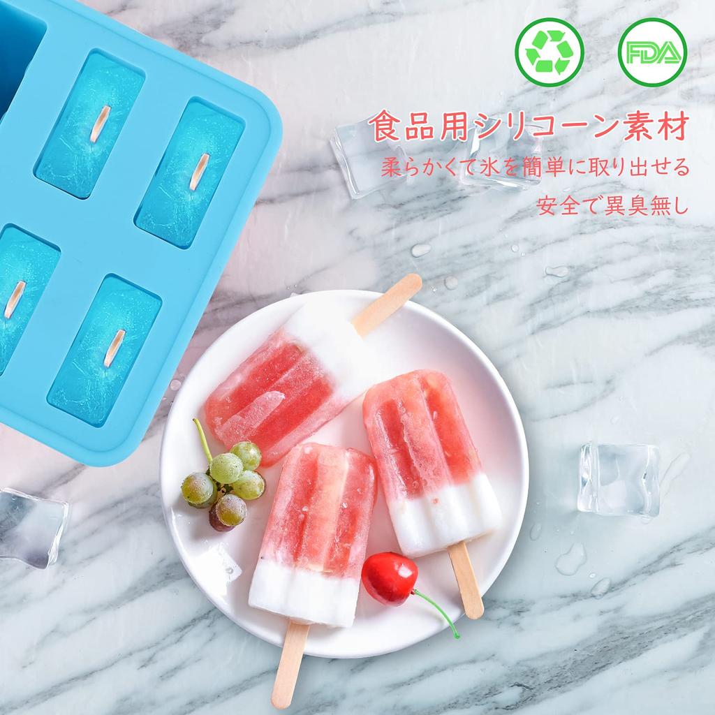 Nuovoware Ice Pop Mold, 10-Cavity, DIY Ice Pop Mold, Ice Pop Stick, Ice Making Tool, FDA Approved Silicone, Cold and Heat Resistant, Includes 100 Pops
