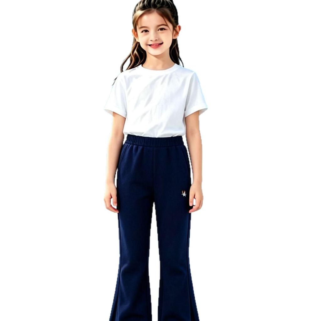 Girls' Split Micro-Flare Sweatpants: Solid Color Elastic Casual Sports Pants for Spring and Autumn