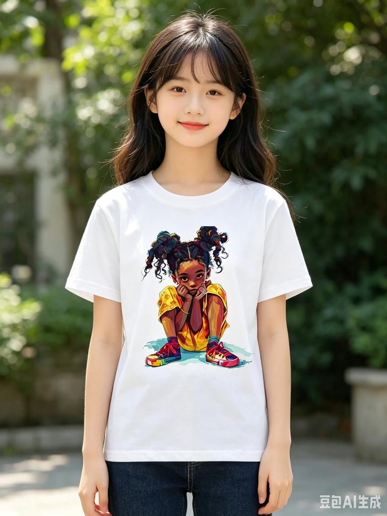 Funny Cute Cartoon African Girl Print Kids Clothes Fashion New Casual Boys TShirts Short Sleeve Soft polyester fabric summer