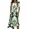 Damen Freizeitmode Kleid mit Blumendruck, V-Ausschnitt, kurzen Ärmeln und taillenlang
