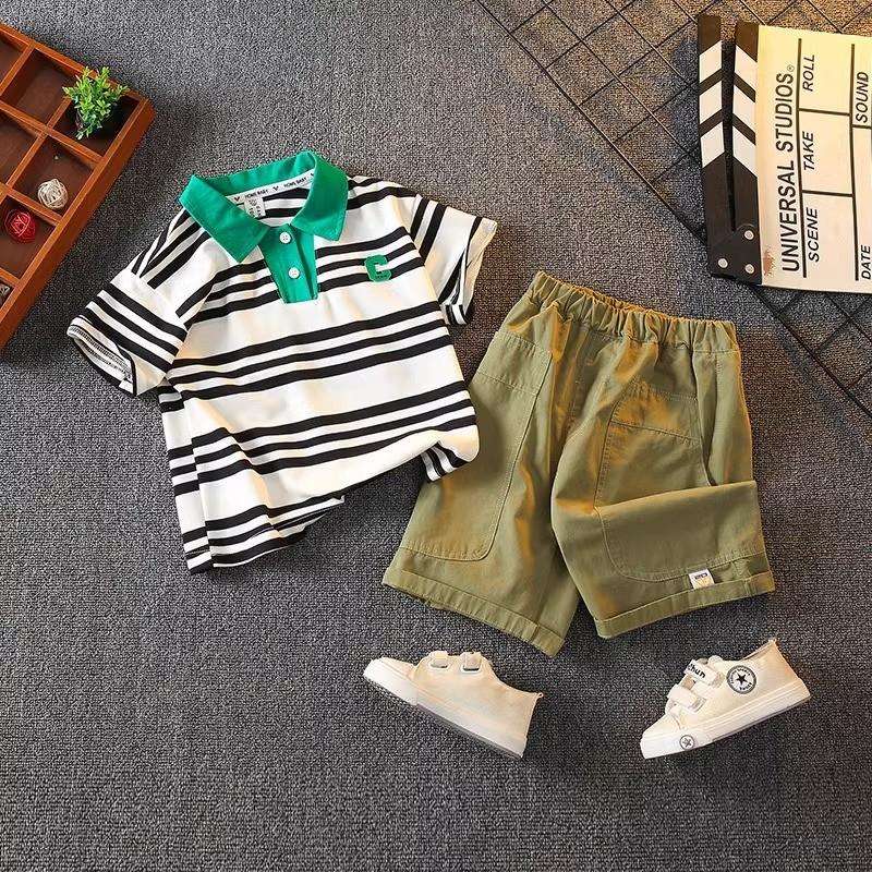 Trendy Summer Boys Polo Shirt Set For Kids Stylish Short Sleeve Outfit For Boys