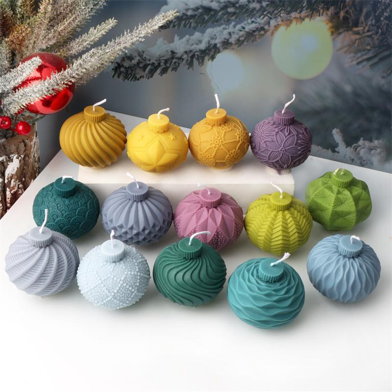 Weihnachtskugel Kerze Silikonform Geprägte Runde Kugel Kerze Aromatherapie Gips Geometrische Weihnachts Laternenkugel Form