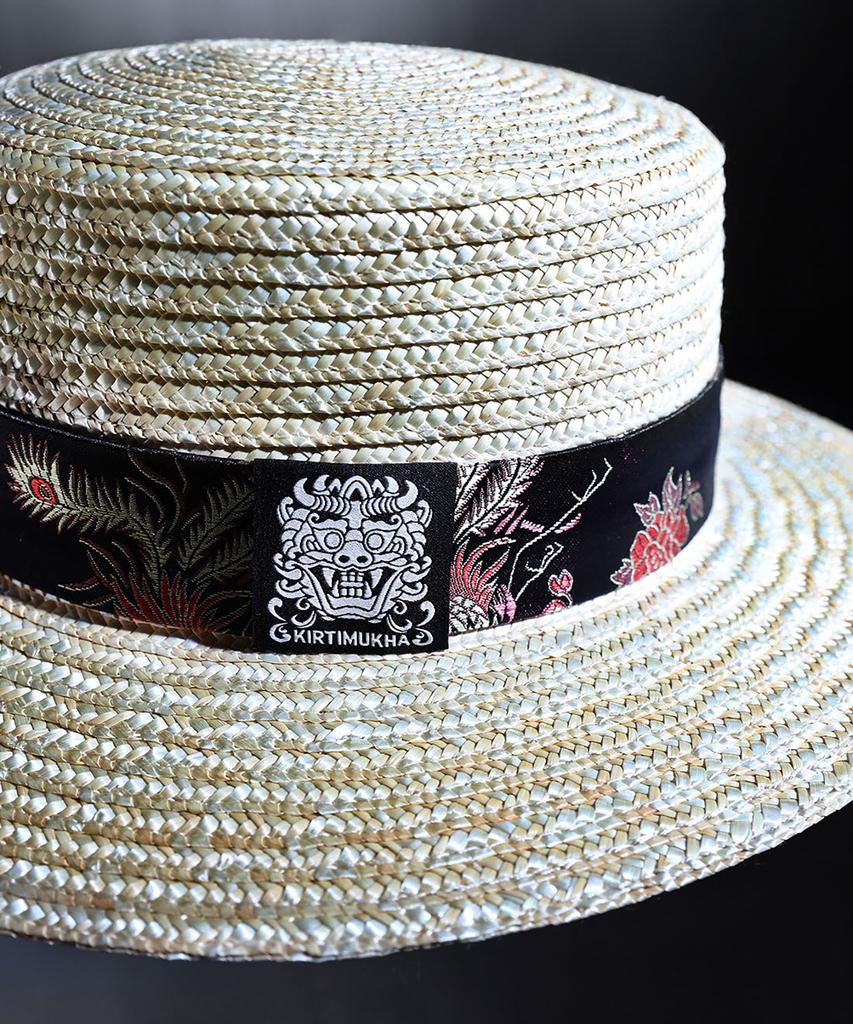 Kileutimuka Oriental Fabric Line Straw Fedora Black