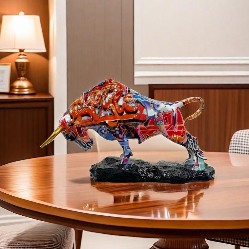 Wall Street Style - Elegant Bronze Bull Statue, Multi Functional Resin Art for Home and Office Decoration, Statue Decoration