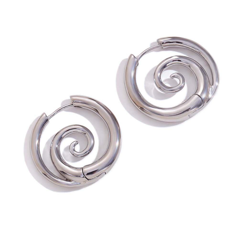

MamacitaSlay New Design Round Spiral Hoop Earrings Trendy Waterproof Jewelry 18k-gold-plated Stainless Steel Statement Earrings срібний