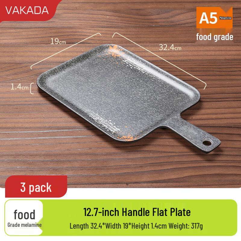 VAKADA Melamine Round Dinner Plates with Handles, 3-Pack
