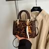 Leopard Print Hand Carry Small Bag Women's New Commuter Women's Bag Autumn and Winter Advanced Sense Single Shoulder Crossbody Small Square Bag