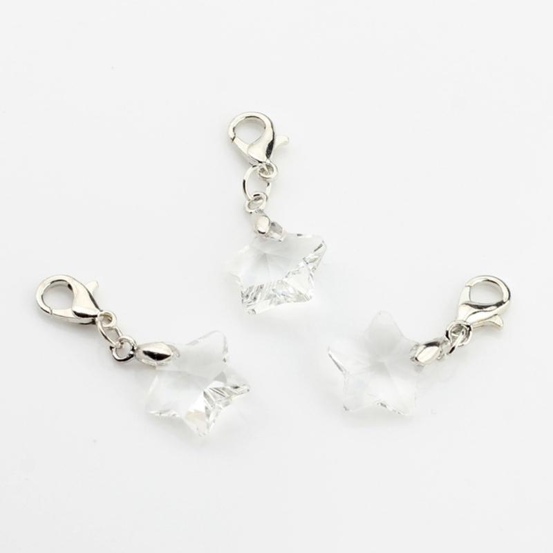 Five-Pointed Star Crystal Beads Tassels Charm Lobster Clasp Pendant for DIY Keychain Necklace Jewelry Making Tool