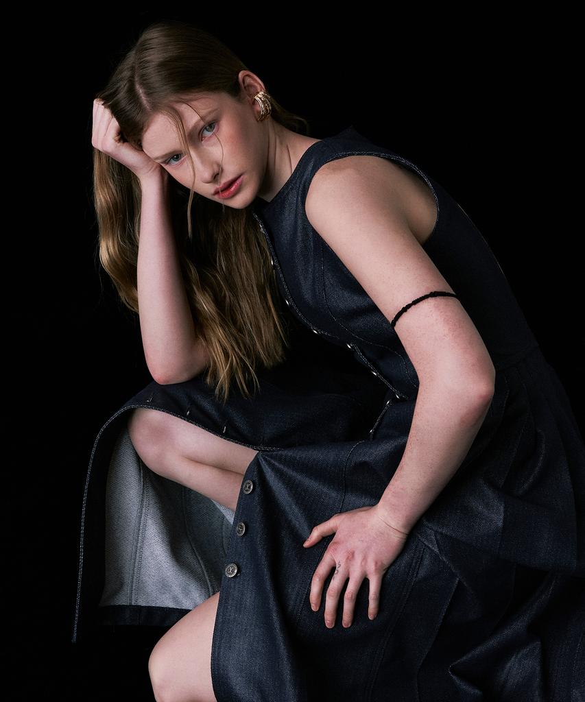 Weseullihyuseuteon Herringbone Glow Denim Long Tuck Dress Indigo
