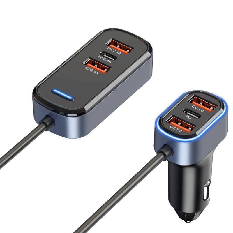 65W Multi USB Car Charger Car Phone Charging Adapter PD3.0 QC3.0 Car Charger for Multiple Devices 12-24V USB Car Charger