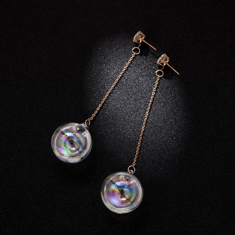 Korean Iridescent Glass Ball Earrings: Trendy Transparent Dangle Studs for Women