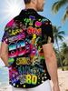 Men's Hawaiian Shirt with 80s Vintage Graffiti Style Poster Print, Colorful Patterns and Text, Casual Button-Up Short Sleeve Top