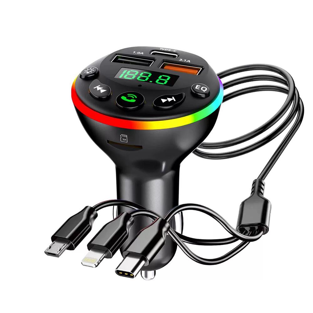 Car Bluetooth 5.0 FM Transmitter MP3 Modulator Player Handsfree Audio Receiver With 3 In 1 Charge Cable for IPhone Huawei Xiaomi