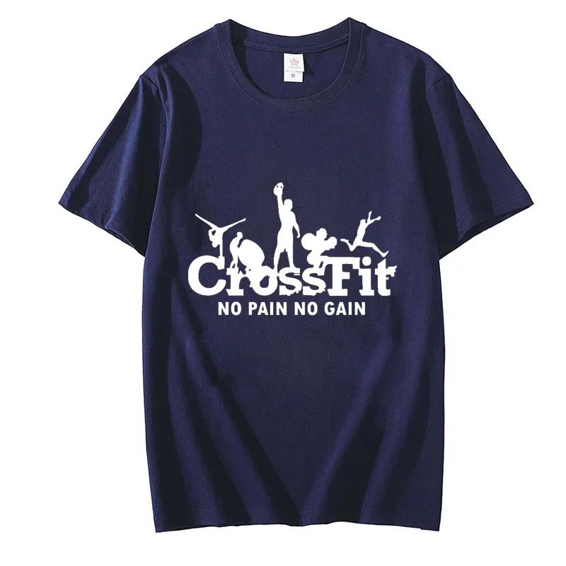 Crossfit T Shirt for Men No Pain No Gain Funny Design Black Tshirt Workout Inspirational Men's T-shirts Short Sleeve Summer Tees