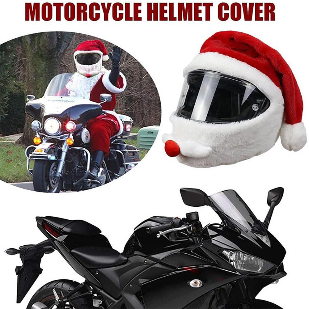 Red Christmas Santa Claus Costume Hat Motorcycle Helmet Cover DIY Decoration