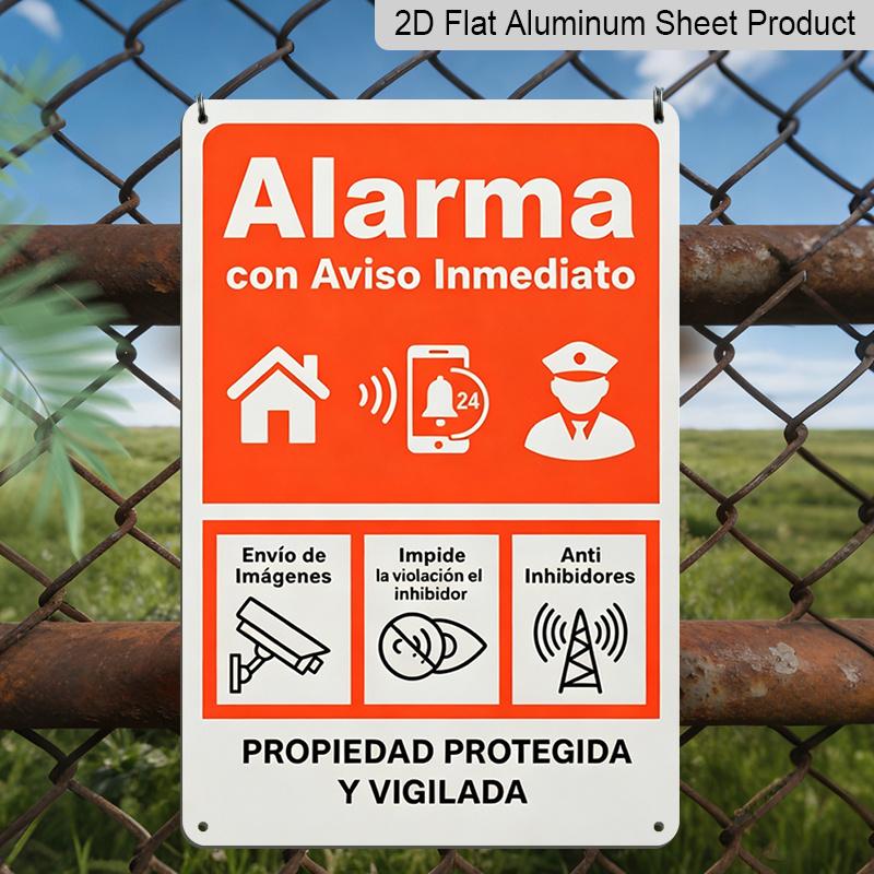 

2D Flat, 1pc Vintage Metal Sign 7.8X11.8 Inch - Aluminum Sign Style Bilingual Spanish/English Security Warning Wall Art with Burglary Fire Safety 20*30cm