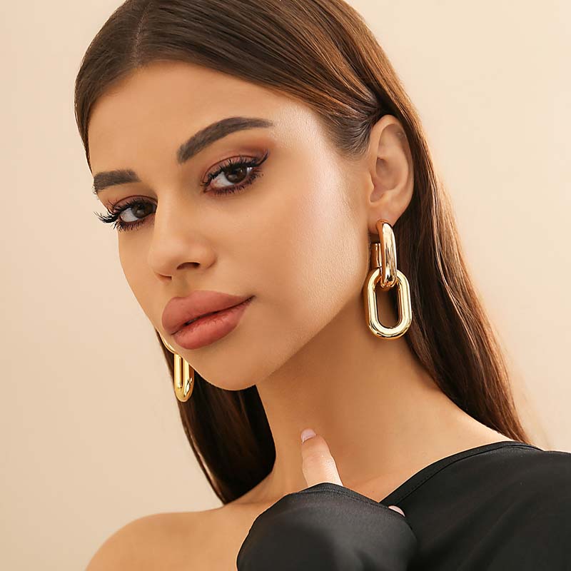 Punk Metal Double Oval Hoop Earrings for Women Girls Retro Gothic Gold Color Thick Round Geometric  Earrings Party Jewelry
