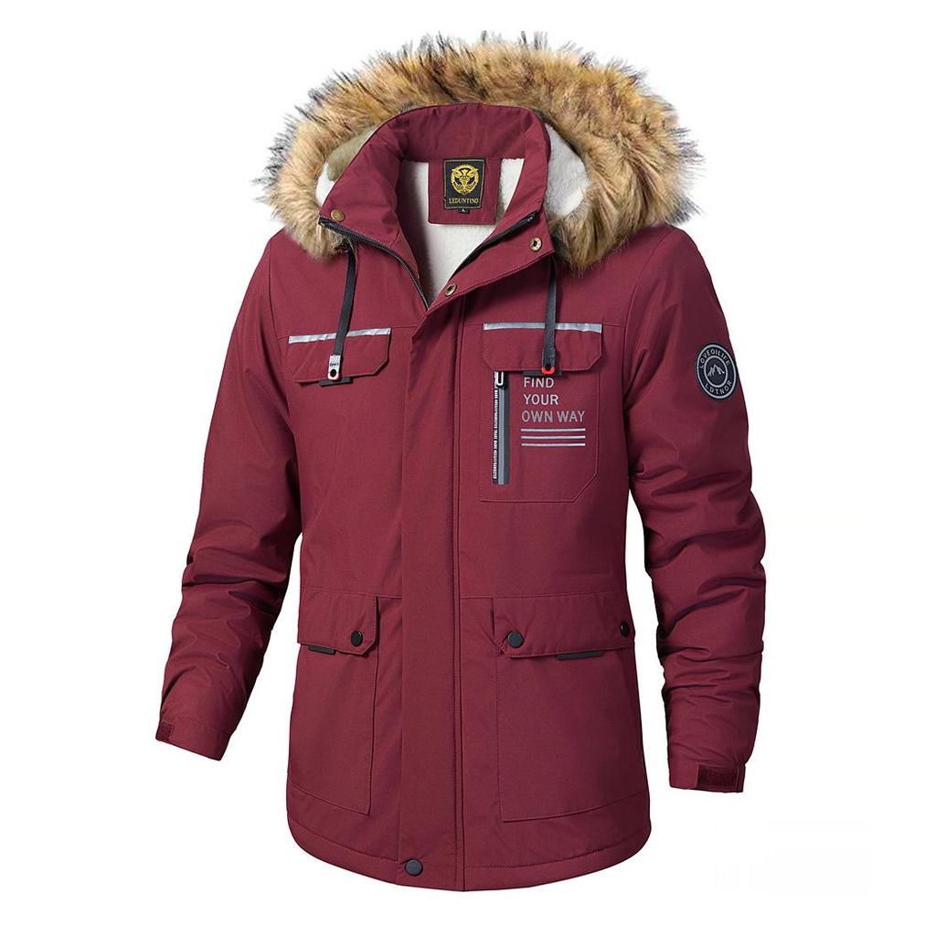 Jacke Herren Plüsch Dicker Mantel Herbst und Winter Warme Kapuzenjacke Herrenjacke