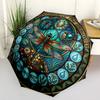 Dragonfly Kingdom Glass pattern umbrella, portable and foldable design, 8 ribs, a casual accessory for Halloween, Christmas, and birthday gifts.