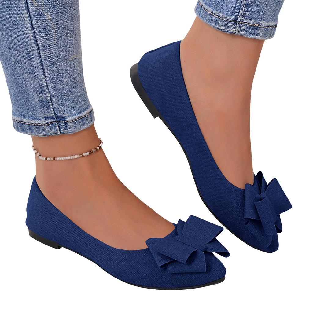Women Bow Detail Pointed Toe Ballet Flats Slip On Low Heel Comfortable Casual Shoes for Daily Wear