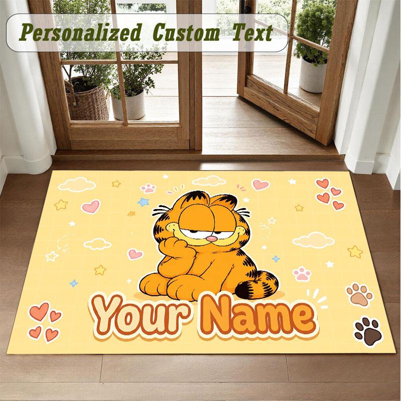 Crystal Velvet Square Rug Custom NameGarfield Pattern Non Slip Home Floor Decor Rug