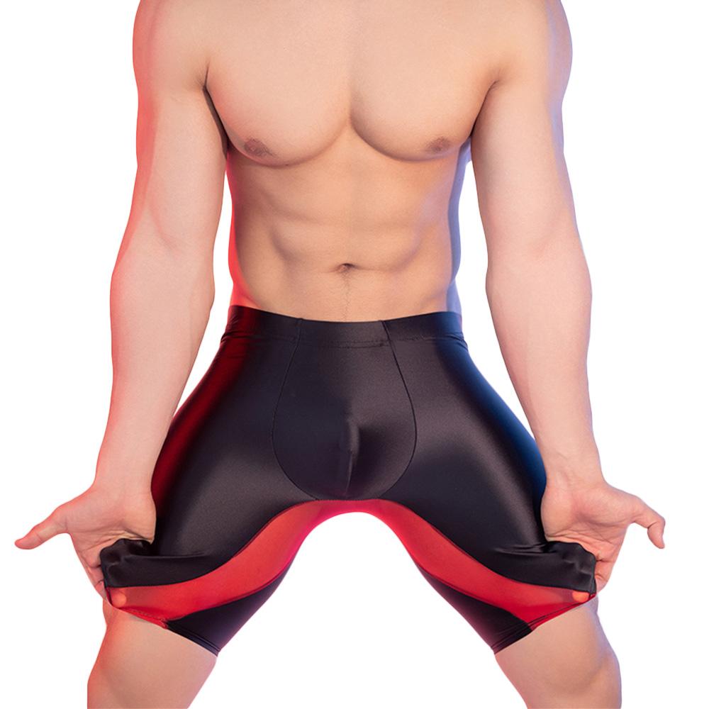 Sexy Men Satin Smooth Boxer Gym Elastic Shorts Oil Glossy Shiny Fitness Shorts Patchwork Breathable U Bulge Pouch Bottom Wear