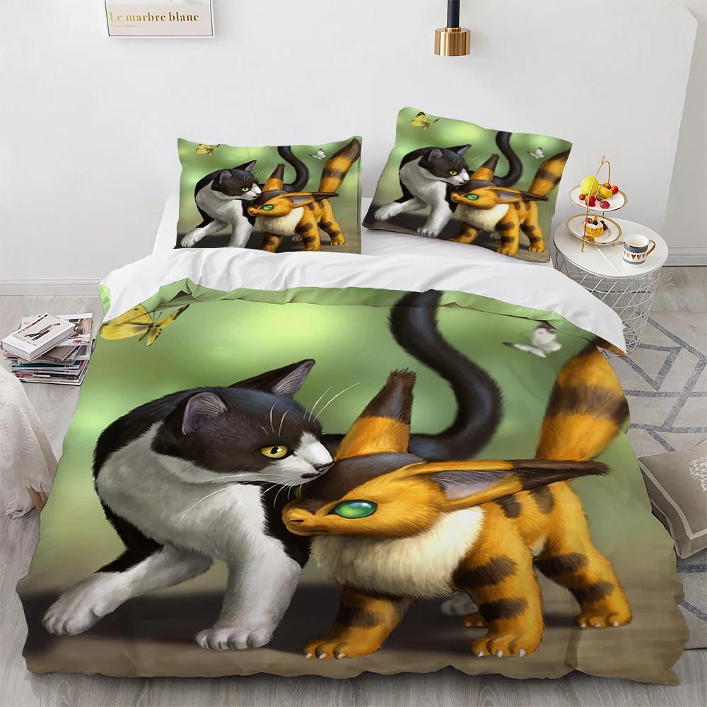 Watercolor Cat Duvet Cover King Queen Pet Kitty Bedding Set For Teens Adults Blue British Shorthair 2/3Pcs Polyester Quilt Cover