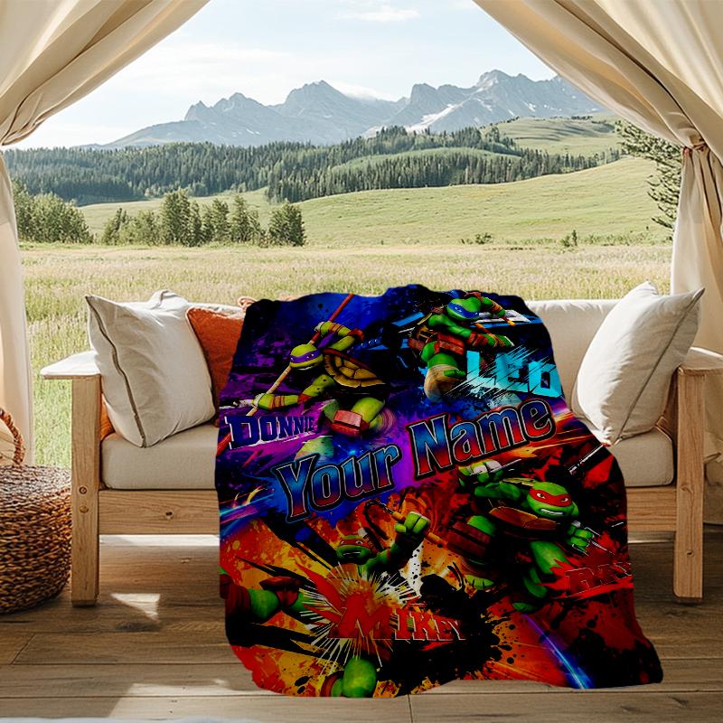 Custom Name Ninja Turtles. Flannel Fleece Blanket Cozy Warm Throw Blanket For Couch Bed Travel All Season Use