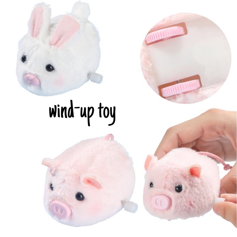 Cute Plush Wind-up Animal Toy Running Piggy Bunny Doll For Kids Plastic Material Visual And Hand-eye Coordination Development Interactive Play