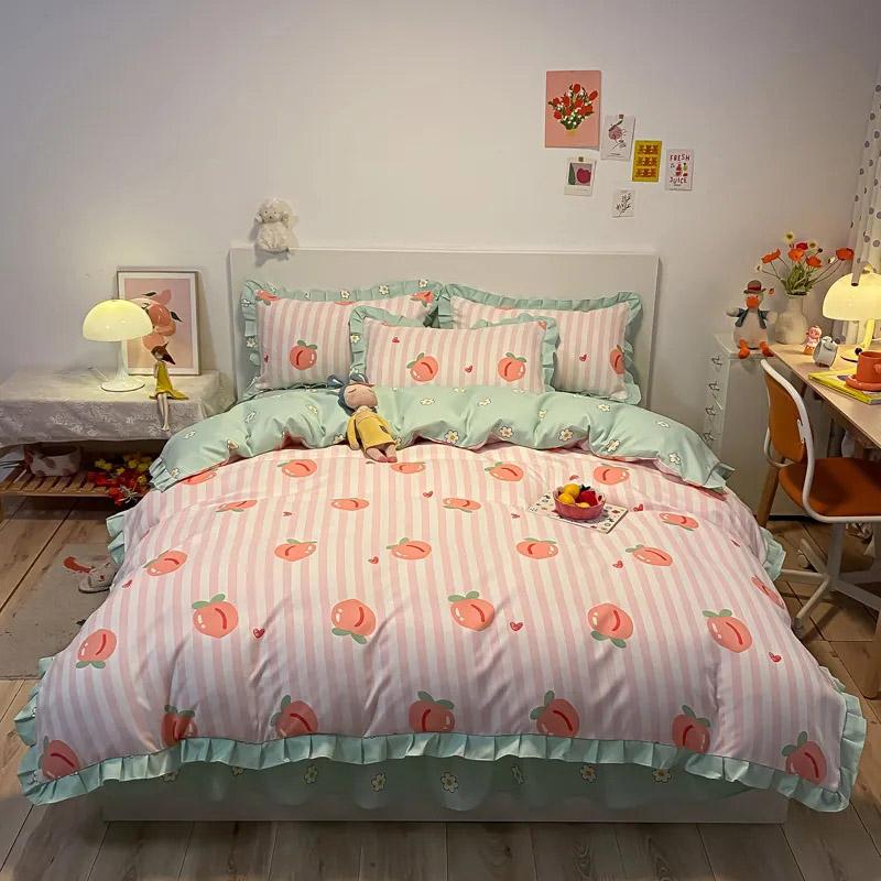 3/4 buc/set Dormitor Studențesc 1,2 m Cearceaf Plapumă Față de Pernă Set Trei Piese Coreean Drăguț Periat Îngroșat Confortabil Lenjerie de Pat Pat Dublu Set 4 Piese