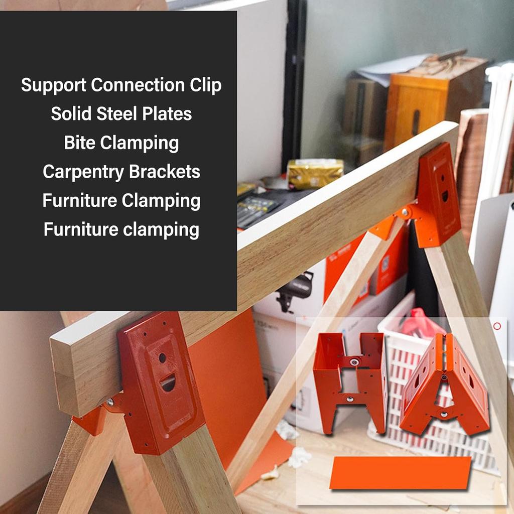 2PCS Saw Horse Bracket Cold Rolled Steel Mechanical Sawhorse Brackets Display Stand Woodworking Saw Horse Holder Saw Woodworking