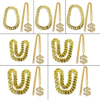 2 PCS Eye Catching Rapper Chains Gold Chain Necklace Fashionable Hip Hop Necklace Unique Accessory for Parties Cosplay