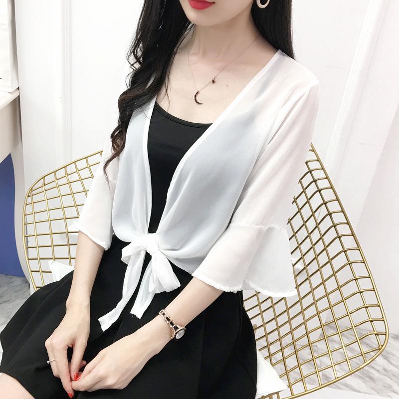 Summer Women's Versatile Chiffon Skirt and Shawl Set with Plus Size Short Sunscreen Cardigan