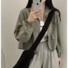 Vintage workwear drawstring short baseball jacket coat for women with a high-end, niche outerwear design