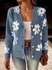 Floral Pattern Button Front Cardigan, Casual V Neck Long Sleeve Cardigan for Fall & Winter, Women's Clothing
