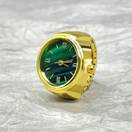 Okrągły zielony zegarek z tarczą Elastyczny pasek ze stali nierdzewnej Eleganckie męskie kobiety Zegarek dla par Palec serdeczny Prezent urodzinowy Modne dodatki