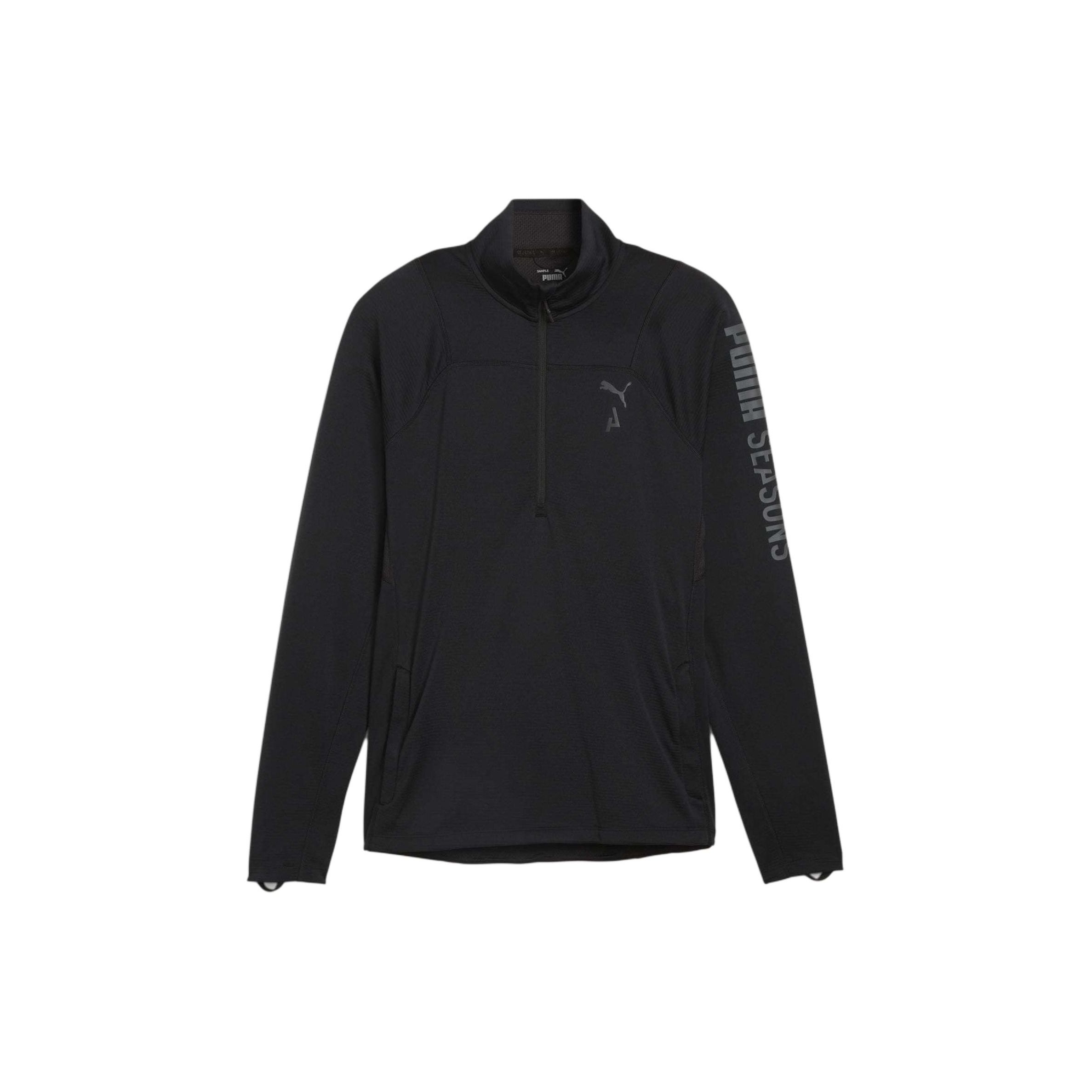 

Puma Seasons Футболка с длинным рукавом для бега с принтом букв, повседневная, со стойкой, мужская, топы, черная 524891-01 S